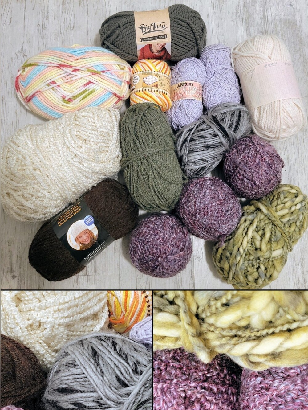 4+ lb Mixed Yarn Lot Chunky Bulky, Wool Blend, Cotton & Specialty Textured Fiber